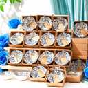 SiliFine 24 Pcs Wedding Favors for Guests Small Ceramic Bowl Bulk Gifts Set 3.3 Inch Floral Design Mini Dipping Sauce Dish with Card Box for Bridal Pooja Baby Shower Birthday (Flower,Blue)