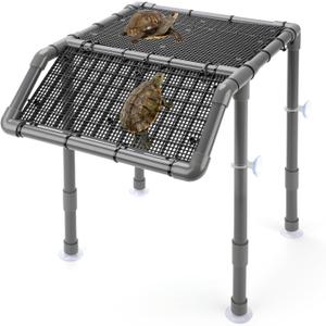 SKARUS Adjustable Standing Turtle Basking Platform (6.49"-15.16" H)  13.4"9.8" Large Suspended Aquarium Dock with Full-Width Non-Slip Ramp, Above Water Dry Area for 40125 Gallon Tanks