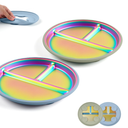 Goldusk Stainless Steel Baby Plates with Suction, 2pcs 9" Rainbow Kids Plates BPA-Free with Removable Food-Grade Silicone Base Baby Dishes Toddler Plates with Dividers, Blue & Green