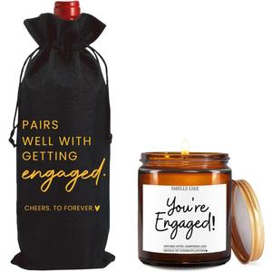 FBCCZEY Engagement Gifts for Couples Her Engagement Party Decorations Gift for Couple Wine Bag Scented Candles Set Pairs Well with Getting Engaged Gifts To Forever Black Wine Bottle Bag
