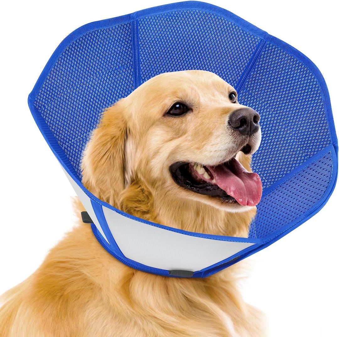 Foldable Dog Cone Collar After Surgery, Adjustable Soft Dog Cone, Soft Inner & Sturdy Protective Recovery Collar to Prevent Dogs from Licking Wounds (L) (L(Girth:13.2-18.5in, Depth:11.0in))