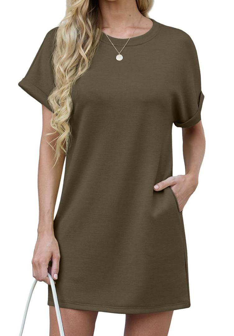 GRECERELLE Women's Summer Casual Fashion Mid Thigh Short T Shirt Dress with Pockets 2025, M