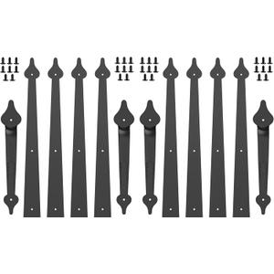 Decorative Garage Door Hardware Kit Carriage House Accents 8 Hinges and 4 Handles for 2 Car Garage, Screw Mounted, Black Steel