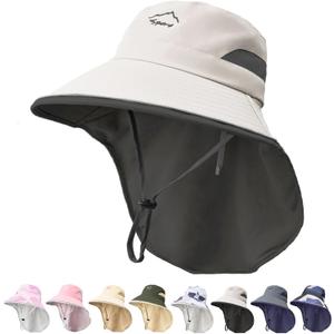 Kids Sun Hat UPF50+ Sun Protection Boys Bucket Hat Summer Girls Beach Hats with Neck Flap Adjustable Fishing Safari Hat (1pack-lightgrey)