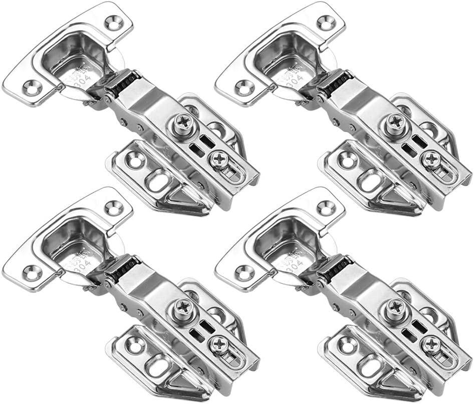 JQK Cabinet Hinges, 100 Degree Soft Closing Full Overlay Door Hinge for Frameless Cabinets, Stainless Steel Nickel Plated Finish, 4 Pack, CH100-P4