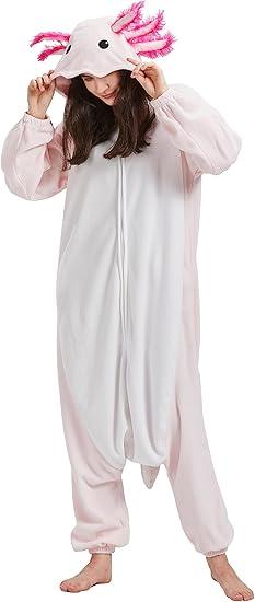Unisex Axolotl Onesie Adult Pajamas, Halloween Costume Cosplay Pajamas One Piece Sleepwear Homewear,  Size L