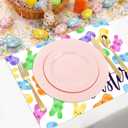 50 Pack Easter Placemats Disposable, White Paper Table Mats with Colorful Jelly Bunny Candy & Happy Easter Script, for Easter Party, Brunch, Church, Spring Home Decoration