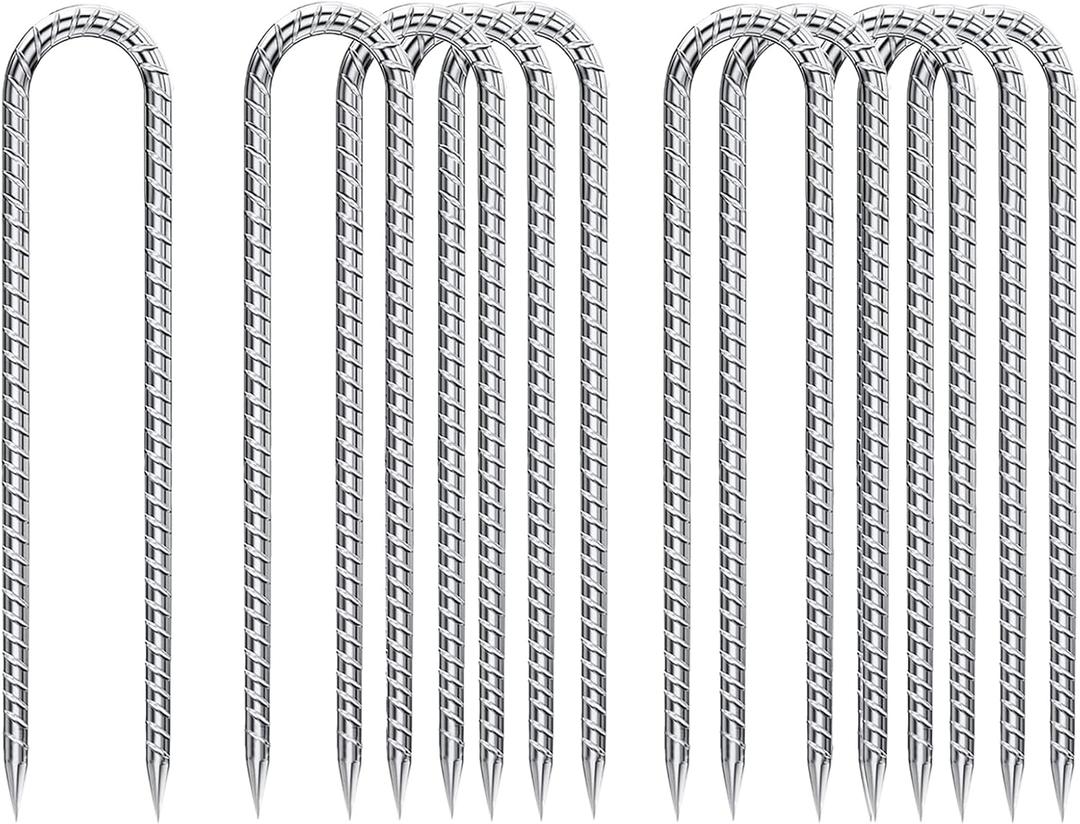 Rebar-Stakes-12-Inch-Galvanized, U Hook Trampoline Stakes 10 Pack Ground Anchors Tent Stakes Heavy Duty for Plants Anti-Rust Landscape Fabric Stakes Artificial Turf