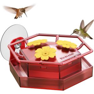 Birdream Window Hummingbird Feeders for Outdoors, Hummingbird Feeder with Strong Suction Cups, Built-in Ant Moat, Easy to Clean & Refill, 4.4oz, Red