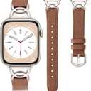 DaQin Slim Leather Band Compatible with Apple Watch Bands for Women  Top Grain Leather Band with DC-shaped Buckle for iWatch Band Series, 38mm/40mm/41mm/42mm(series 11 10)