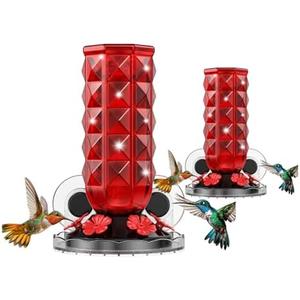 MrCrafts 2Pcs Window Hummingbird Feeder 16oz - Attract 8X More Hummingbirds with Red Diamond-Textured Glass, Ideal for Attracting Wild Birds Outdoor, Bird Watching Gift for Women & Nature Lovers