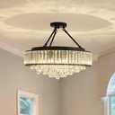YYJLX 6-Light Modern Large Crystal Chandelier Black Metal E26 Semi Flush Mount Round Light Fixture Ceiling Lamp Farmhouse for Dining Living Room Laundry Foyer Kitchen Balcony Bedroom