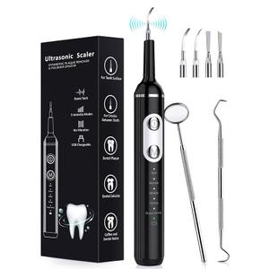 Plaque Remover for Teeth, Dental Cleaning Kit Tartar Remover for Teeth with LED Light & 5 Modes, Rechargeable Dental Cleaner, 4 Replaceable Heads