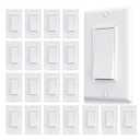 AIDA Single Pole Rocker Decorator Light Switch, 15 Amp Self-grounding Electrical Light Switches, Wall Plate Included, Residential Grade, UL Listed (20 Pack, Glossy White)