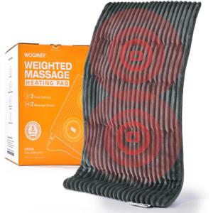 WOOMER Weighted Massage Electric Heating Pad for Back Pain, Neck and Shoulders Cramps Relief, 17x33, 3.7lb BPA-Free and Non-Toxic Beads, 4 Heat Settings, 4 Massage Modes, 2h Auto-Off (Grey)