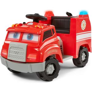 Kid Trax Real Rigs Toddler Fire Truck Interactive Ride On Toy, Kids Ages 1.5-4 Years, 6 Volt Battery and Charger, Sound Effects, Red, Large