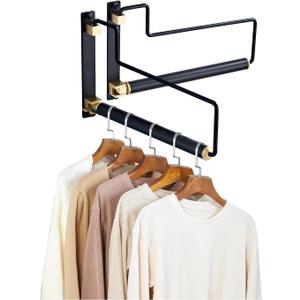 NEWRAIN Clothes Drying Rack, Laundry Racks for Drying Clothes, Wall Mounted Swing Arm Clothes Hanger for Laundry Room, Garage, Indoor & Outdoor Use,Black (Trapezoid)