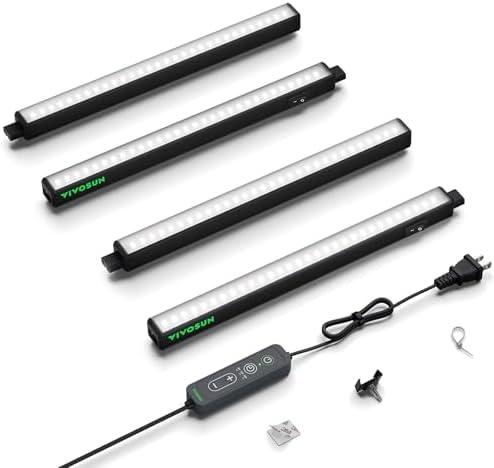 VIVOSUN T5 Grow Lights for Indoor Plants, 5000K Full Spectrum 28W (4 x 7W), 1FT LED Plant Light Strip with Timer & Dimming Controller for Seed Starting, Greenhouse, SGS Compatible, Linkable, 4-Pack