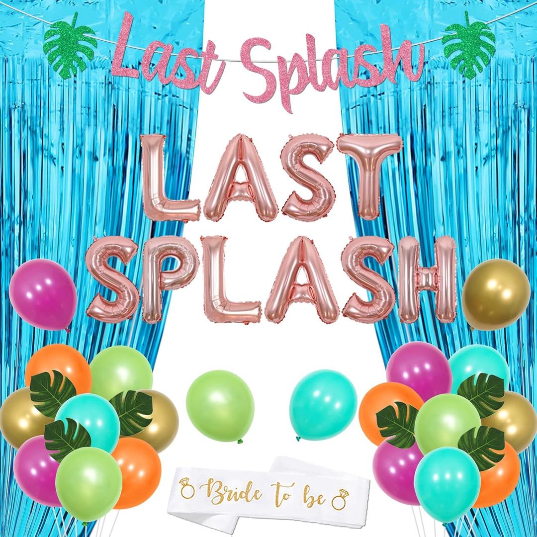 Last Splash Bachelorette Party Decorations Mermaid Bridal Shower Decor Bride to Be Sash Coconut Tree Balloon Blue Foil Fringe Palm Leaves for Summer Pool Summer Beach Bachelorette