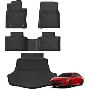 Auxko All Weather Floor Mats Cargo Mat Fit for Toyota Camry 2025 2026 Include Hybrid LE/SE/XLE/XSE TPE Liners Camry Accessories All Season Guard Odorless Anti-Slip Floor Mats Cargo Liner Black