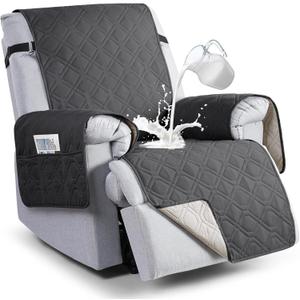 VANSOFY 100% Waterproof Recliner Chair Covers, Recliner Cover Non-Slip Dog Chair Cover Furniture Protector Washable Slipcover with Pocket, Elastic Straps for Pets, Dogs(Charcoal Gray, 22")