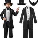 Rayekrot Deluxe Kids Abraham Lincoln Costume Boys Presidents Day Costume Halloween Cosplay Dress Up (8-10 Years) Black
