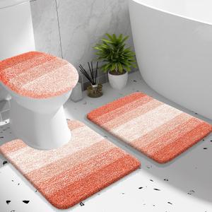 OLANLY Bathroom Rugs Sets 3 piece, Soft Microfiber Absorbent Bath Mat, U-Shaped Contour Toilet Mat and Toilet Lid Cover, Quick Dry, Machine Washable, Toilet Cover and Rug Set for Bathroom, Coral, 24" X 16" + U24" X 20" + 17.5" X 15"