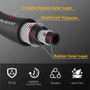 Guitrees Garden Hose 150FT x 3/4”, Heavy Duty Rubber Hose, Water Hose with Five Layered Braiding, Male Female Fittings, 1000PSI Burst, 300PSI Working (Black)