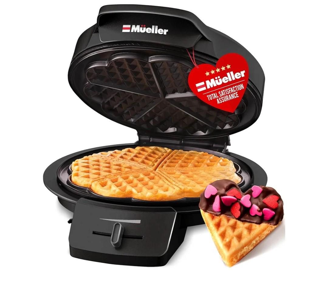 Mueller Heart 5 Waffle Maker, Norwegian Waffle Iron, Adjustable Browning Control & Nonstick, Cool Touch Handle, Easy to Clean, Small Kitchen Appliances