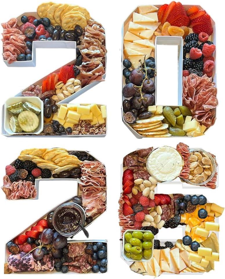2025 Reusable Fillable Charcuterie Number Letter Shaped Serving Tray, Washable Plastic Food Dish Plate, 10 inch, New Year Graduation Party Treat (2026)