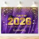 Mocsicka 2026 Graduation Party Backdrop Class of 2026 Purple Gold Glitter Background Congratulations Graduates Party Decoration Banner Photo Booth Props (10x7ft)