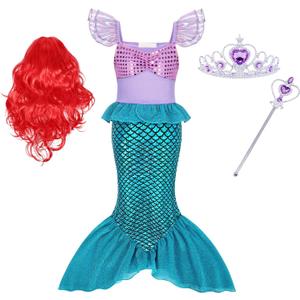 Eledobby Mermaid Costume for Girls Princess Dress Up Kids Halloween Outfits Christmas Birthday Party Gift (7-8 Years, Blue A85-a)