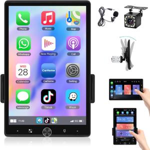 Single Din RadioWireless Carplay Car Stereo Android Auto-10.4 Inch Single Din Touchscreen Radio with Bluetooth Mirror Link Backup Camera/USB/AUX Input/EQ/FM/SW/DSP/Voice Control Manual Screen METEESER