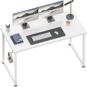 ODK 48 Inches Small Gaming Computer Desk, Work Study Table for Home Office, Kids Student Writing Desk with Headphone Hooks, White
