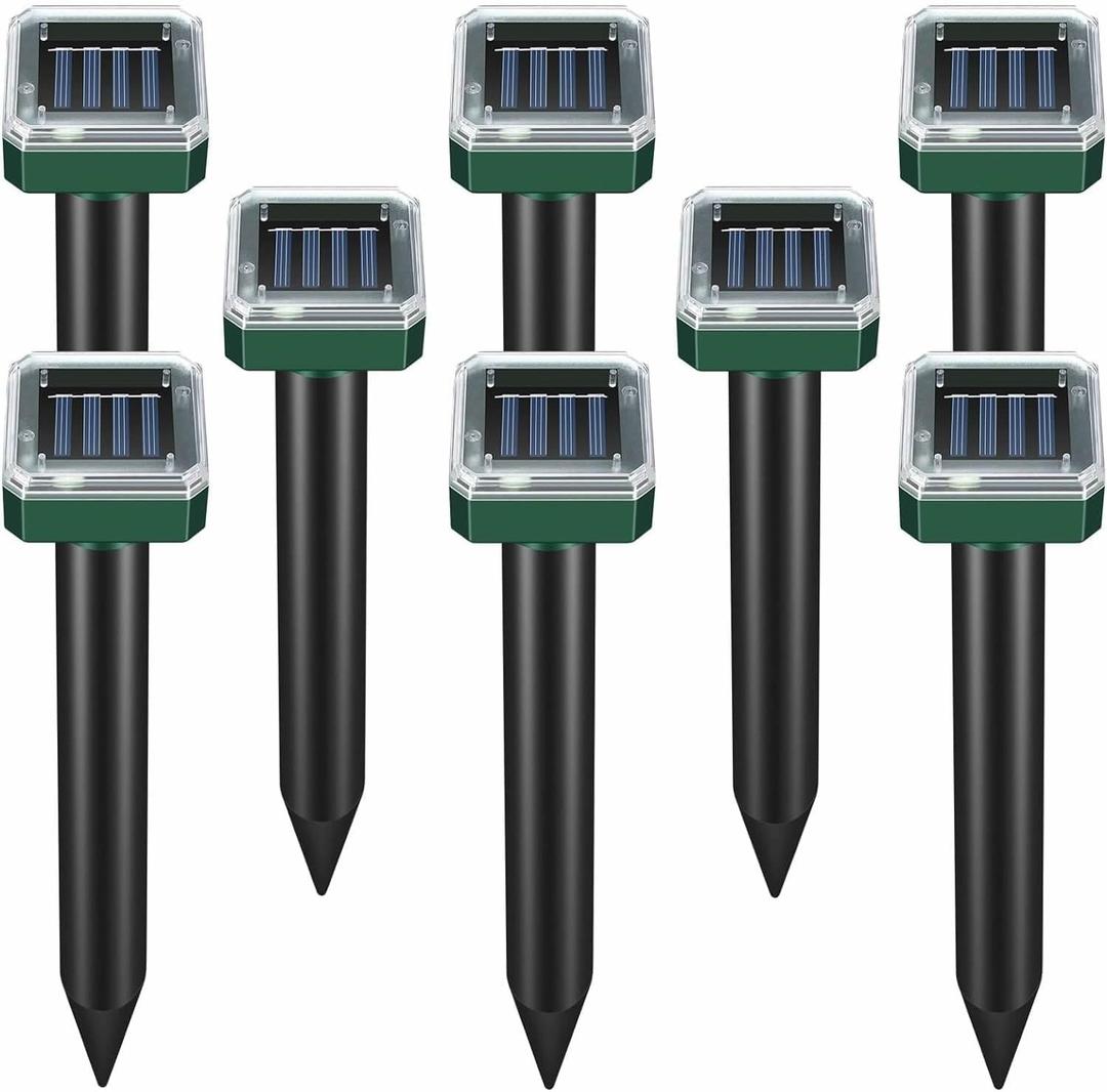 Mole Repellent Solar Powered, Waterproof Vole Chipmunk Repellent Outdoor,Ultrasonic Gopher Repellent for Lawn Garden, Mole Deterrent,Groundhog Repeller, Snake (8 Packs)