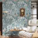 Peel and Stick Wallpaper Vintage Wall Paper Gray Blue Floral Contact Paper Removable Wallpaper 17.3"x196.8" Leaf Flower Self Adhesive for Bedroom Drawer Decor Vinyl Rolls