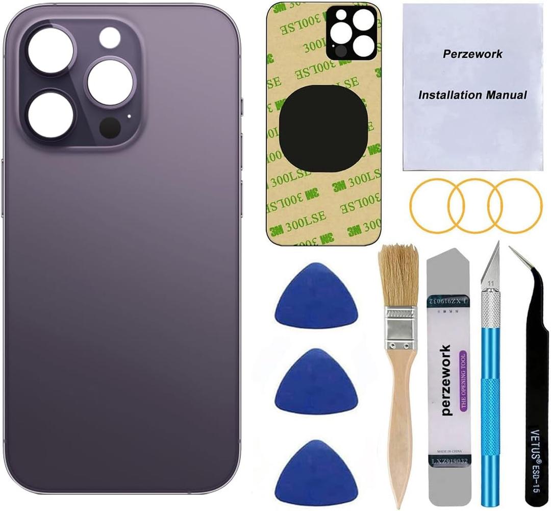 OEM Rear Back Glass Replacement for iPhone 14 Pro 6.1 inches with Reparing Tool Kit and Manual (Deep Purple)