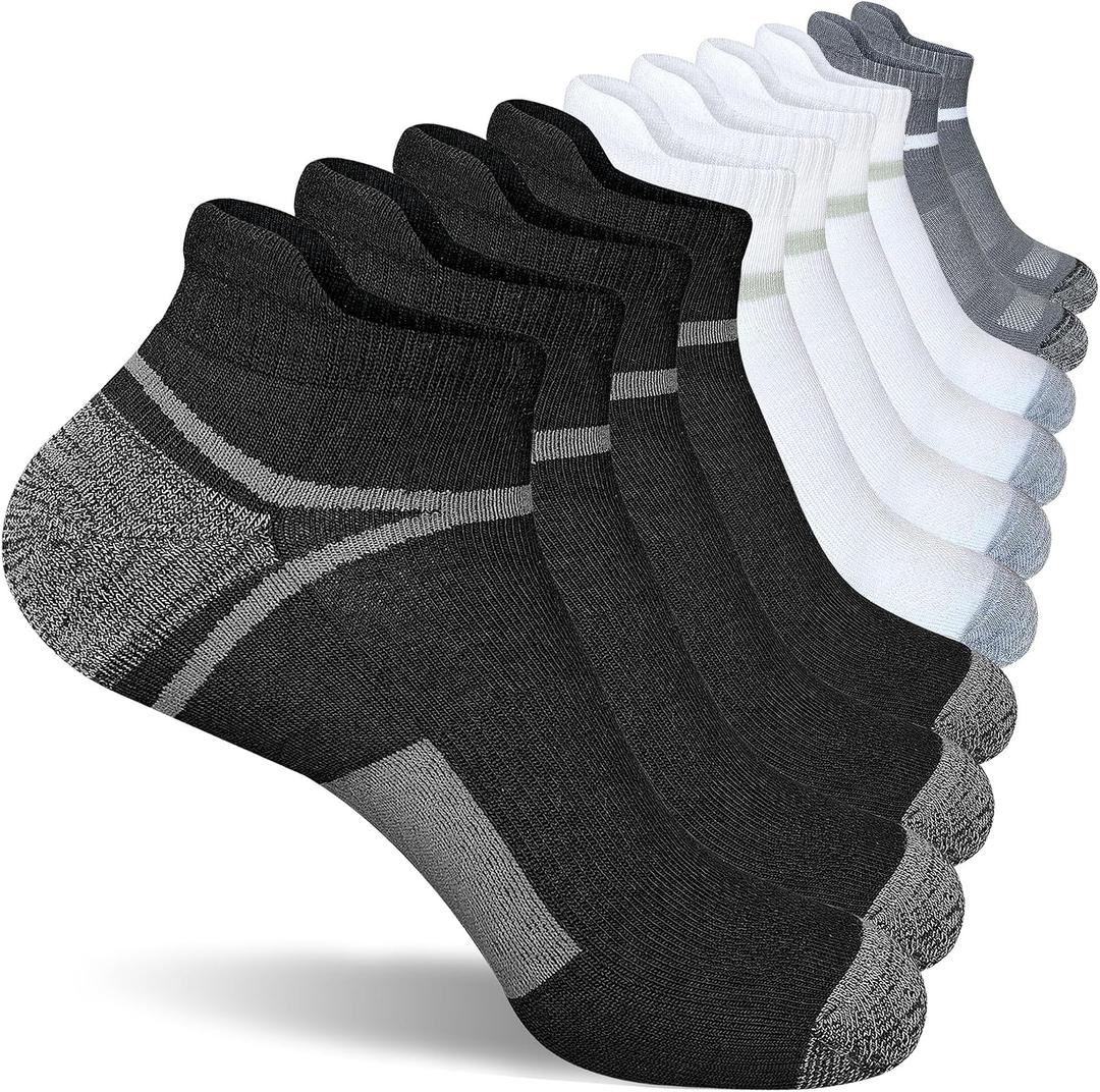 suaskk Men's Athletic Cushioned Ankle Socks, Comfort Wicking Anti-Blister Running Sock 5 Pairs (M)