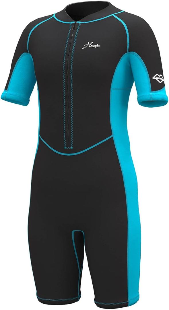 Hevto Kids Shorty Wetsuit Boys Girls Youth Child Size 8 Year 2mm Neoprene Front Zip Wet Suit Thermal Swimsuit Swimming in Cold Water (K1S-Blue, 8 Slim)