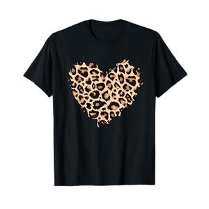 Cheetah Leopard Heart Girls Animal Print T-Shirt Small, Black