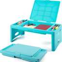 Loddie Doddie Foldable Lap Desk for Kids & Adults - Teal Blue Portable Plastic Table with Storage Pocket & Trays - Bed Desk, Car Tray & Travel Lap Table