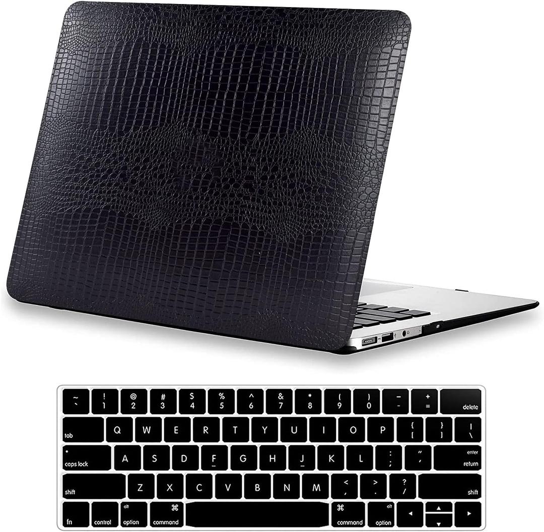 DTangLsm for Crocodile MacBook Pro 13 inch Case 2026 2025-2016 M2 M1 A2338 A2289 A2251 A2159 A1989 A1706 A1708, Alligator Skin Snakeskin PU Leather Hard Shell Cover for Mac Pro 13+Keyboard Skin, Black