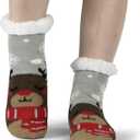 Kids Slipper Socks - Girls and Boys Christmas No Slip Socks - Warm Thick Lining Cozy Indoor Gifts (Gray, L)