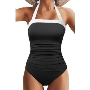 Tempt Me Women One Piece Swimsuits Tummy Control Bathing Suits Push up Full Coverage Swimwear (Black, XL)
