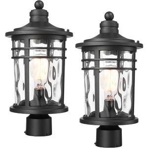 Darkaway 2 Pack Large Outdoor Post Lights Lamp Posts Outdoor Lighting, 17inch Aluminum Post Lights Outdoor Light Fixtures with Water Ripple Glass for Patio Yard Garden