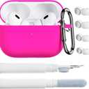 ORNARTO for AirPods Pro 2 Case, Compatible with AirPods Pro 1st/2nd Generation, Soft Silicone Cover with Cleaner Kit, Eartips Protector & Keychain-Hot Pink