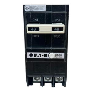 Eaton BRN240GF BR GFCI Circuit Breaker, Ground Fault, Pigtail Neutral, 40 A, 10 KAIC, Two-Pole, 120/240 V