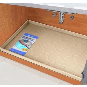 SIKADEER 28" x 22" Under Sink Mat Waterproof, Silicone Mat Kitchen Drawer Shelf and Cabinet Liner, Sink Protector for Kitchen Organizers and Storage, Boot Tray Pet Food Mats (Beige)