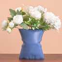 Navy Blue Ceramic Vase with Organic Ruched Texture- 6.3" Unique Flower Vase for Pampas Grass & Centerpieces, Decorative Boho/Farmhouse Vase for Living Room, Office Desk