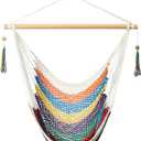 JoyView Hammock Chair with Spreader Bar Caribbean Hammock Swing Chair 300 LBS Weight Capacity XL Rope Hanging Chair for Outdoor Indoor Garden Yard - Multi Color